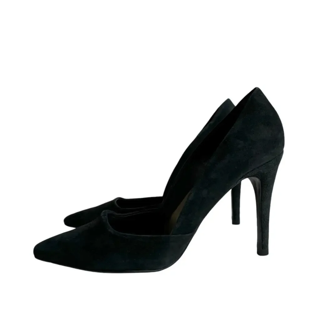 Trina Turk Hollywood Leather Suede Dress Pumps Black Shoes‎ Women's Size 7M